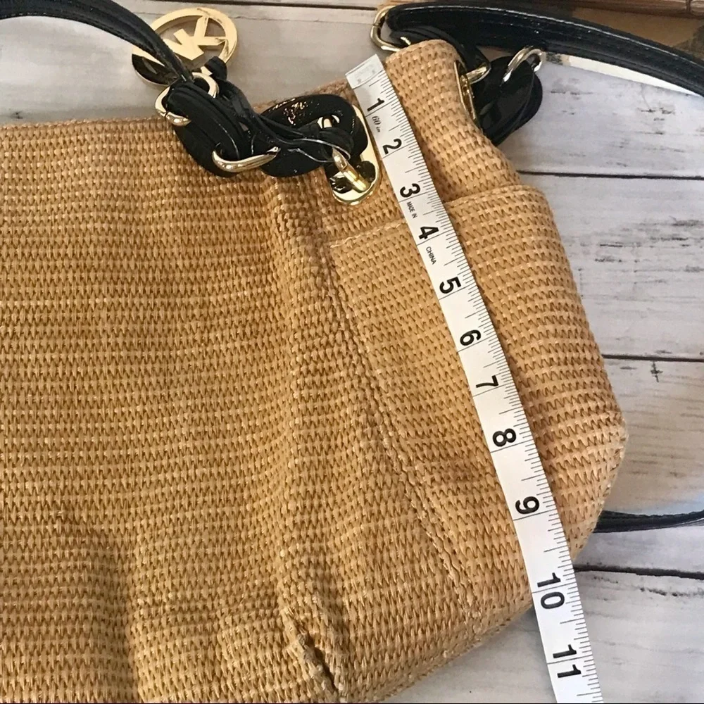 Michael Kors Raffia Textile and Leather Hobo Bag